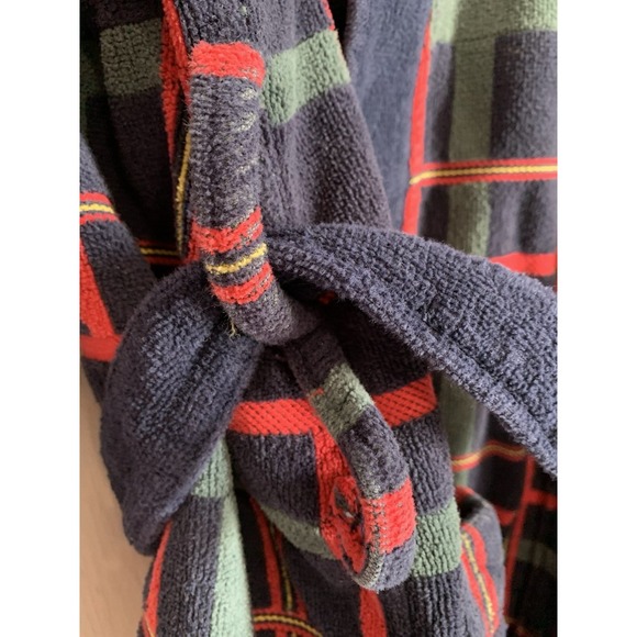 Vintage Mens Plaid Cotton Terry Cloth Robe Made In Columbia One Size Red Blue Gr - Picture 2 of 5